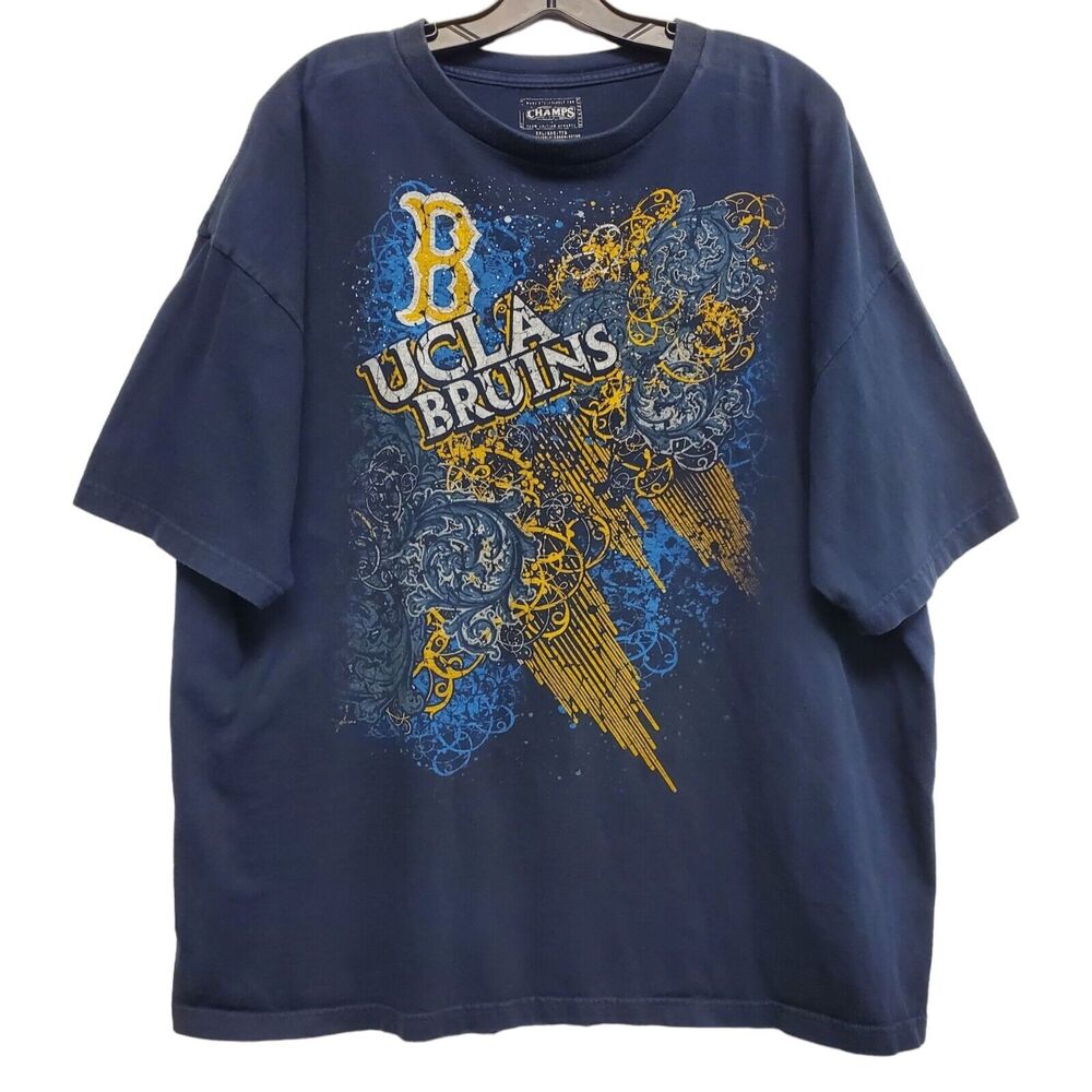 UCLA BRUINS Shirt Adult XXL Black Blue CHAMPS Logo Spell Out Geometric Football